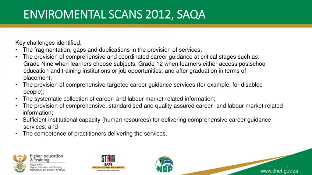 enviromental scans 2012 saqa enviromental scans