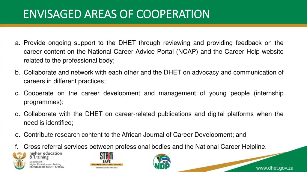 envisaged areas of cooperation envisaged areas