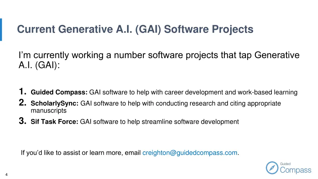 current generative a i gai software projects