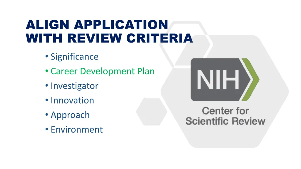 align application with review criteria