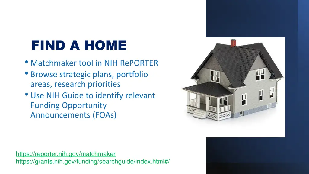 find a home matchmaker tool in nih reporter