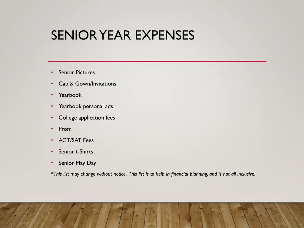 senior year expenses