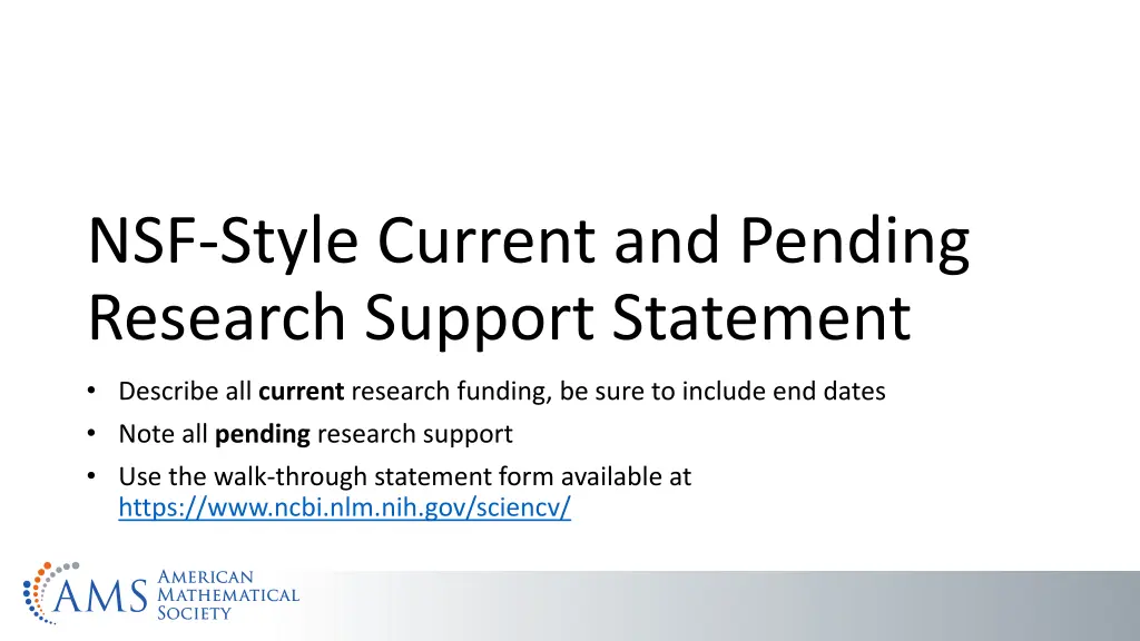 nsf style current and pending research support