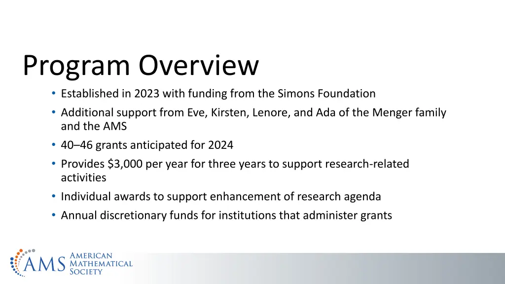 program overview established in 2023 with funding