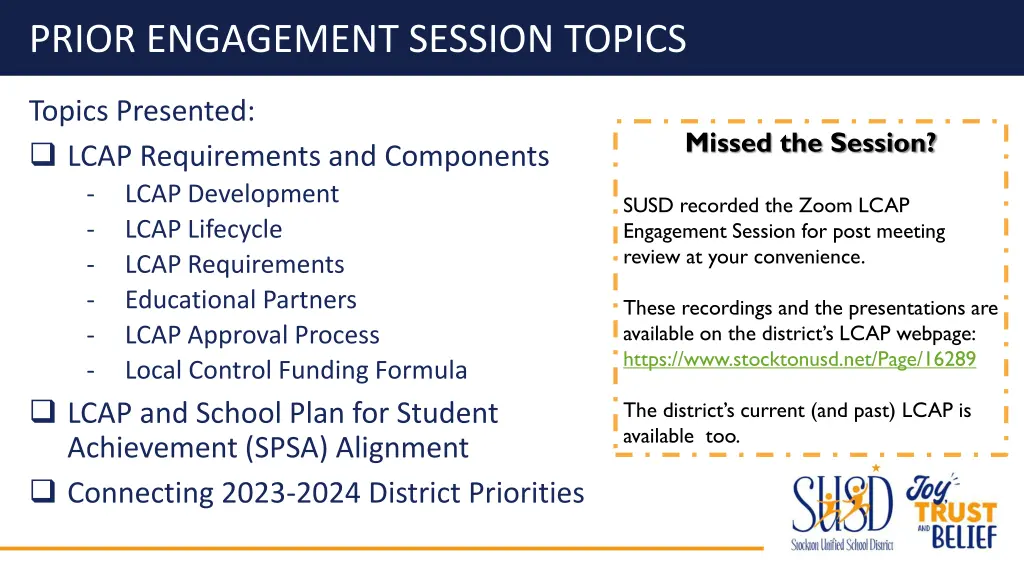 prior engagement session topics