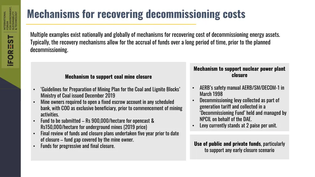 mechanisms for recovering decommissioning costs