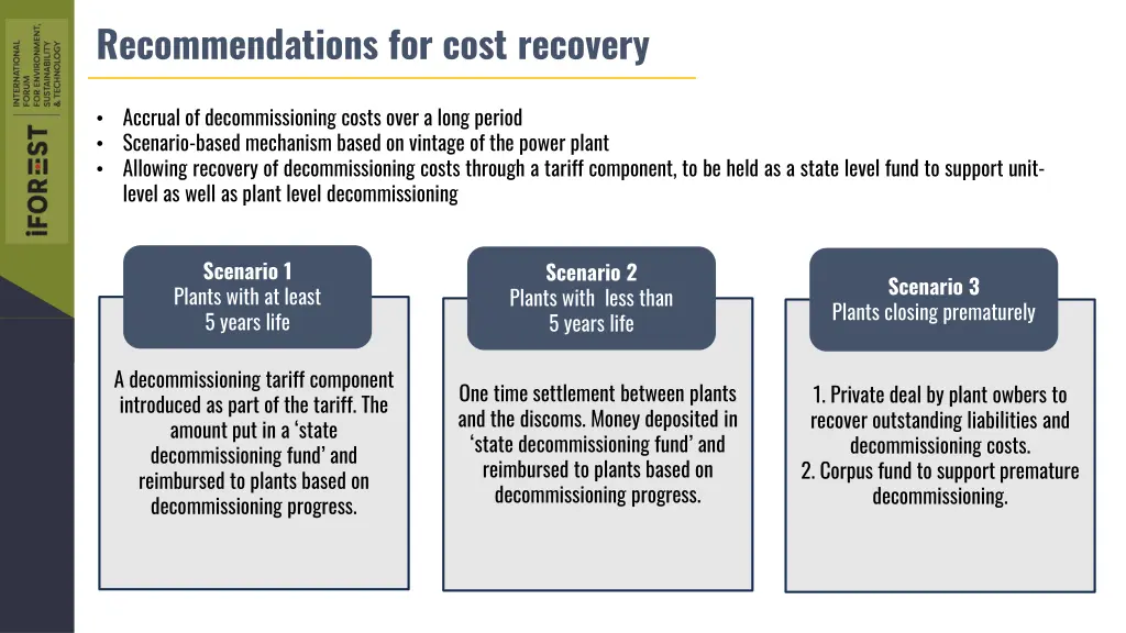 recommendations for cost recovery