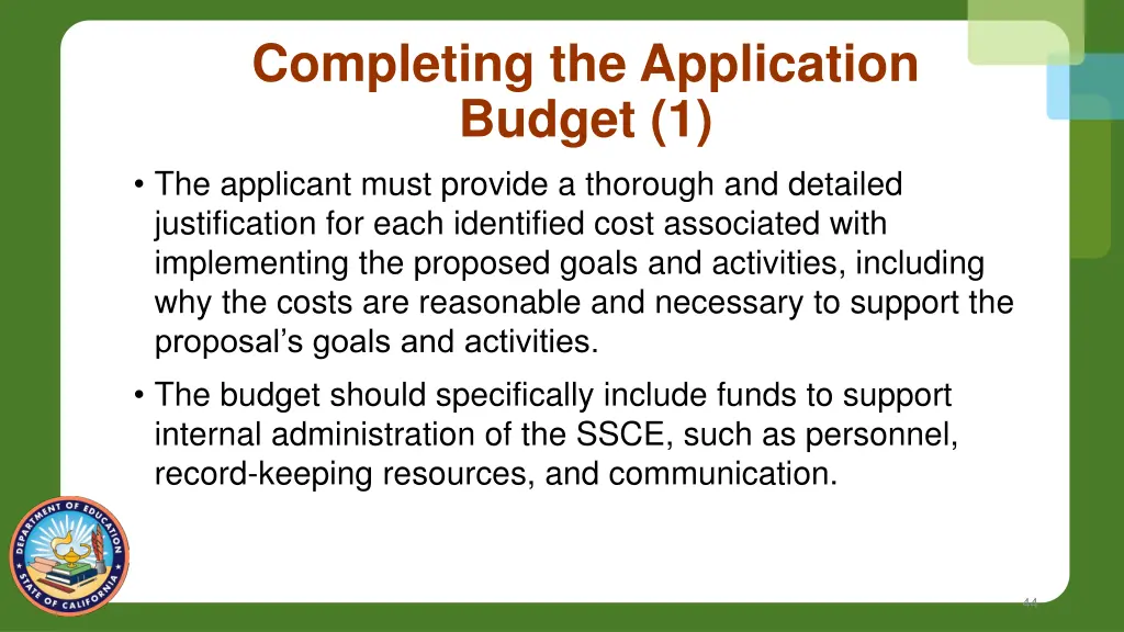completing the application budget 1 the applicant