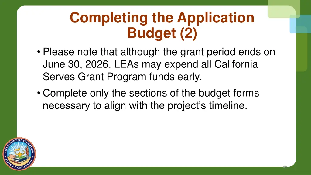 completing the application budget 2 please note