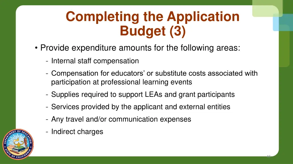 completing the application budget 3 provide