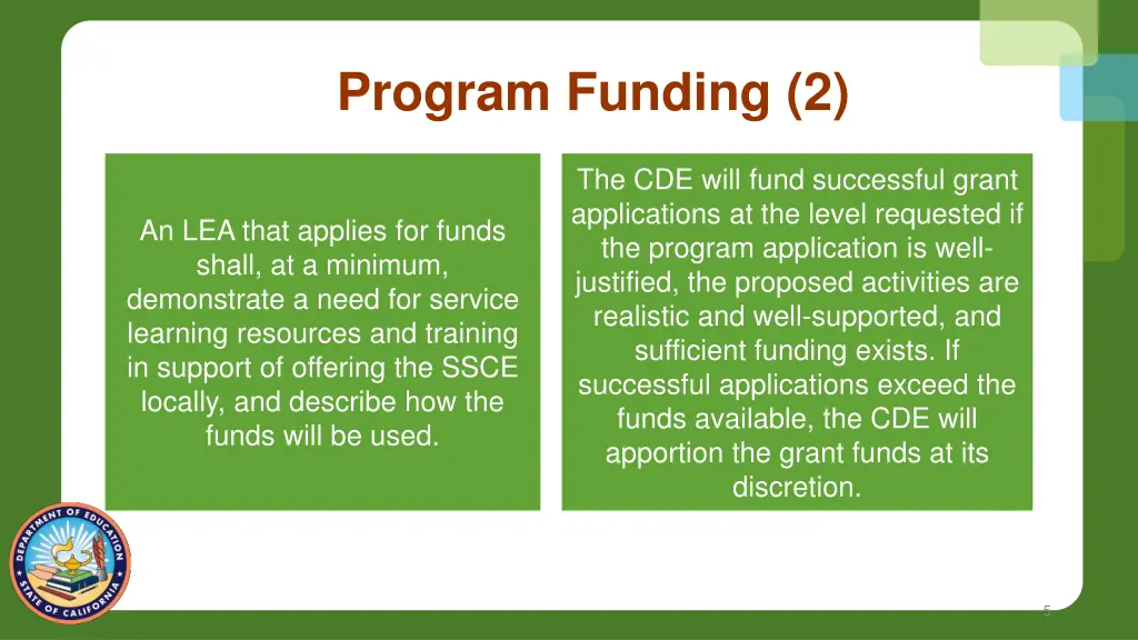 program funding 2
