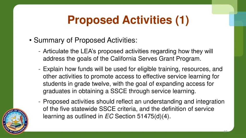 proposed activities 1