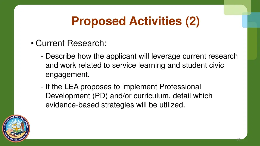 proposed activities 2