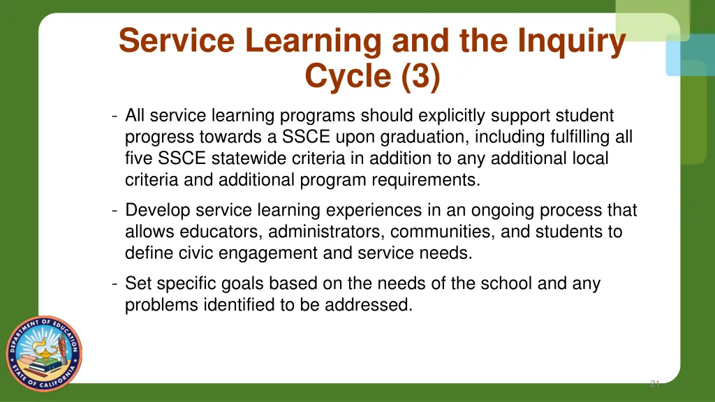 service learning and the inquiry cycle