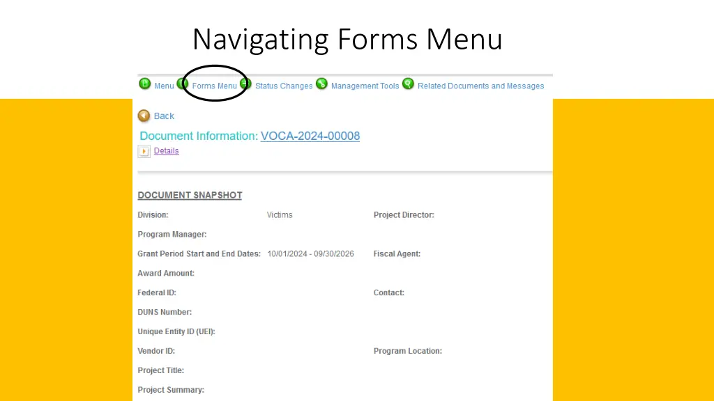 navigating forms menu