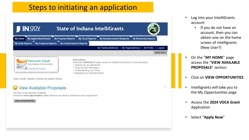 steps to initiating an application