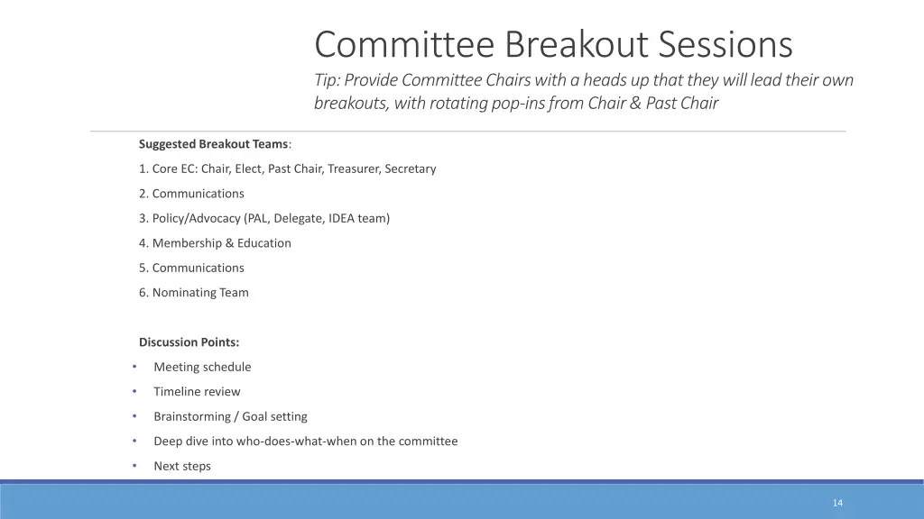 committee breakout sessions tip provide committee