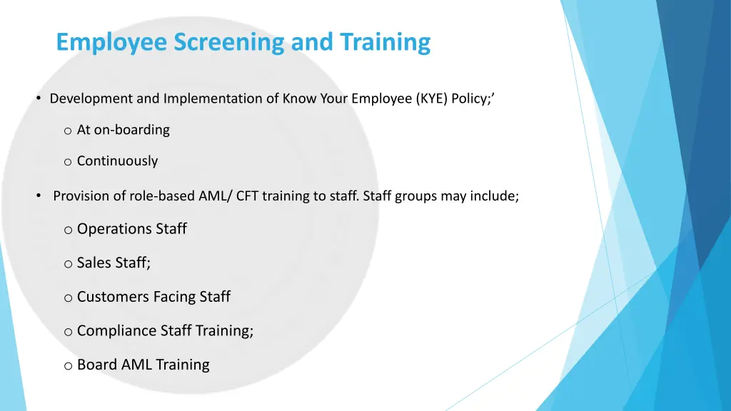 employee screening and training