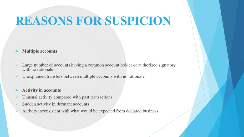 reasons for suspicion 1