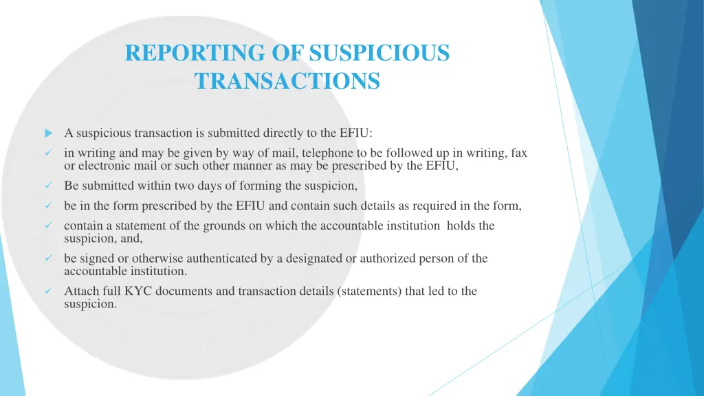 reporting of suspicious transactions