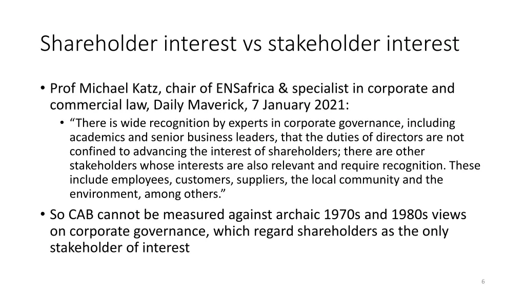 shareholder interest vs stakeholder interest
