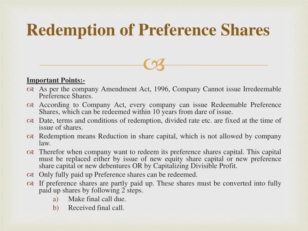 redemption of preference shares 1