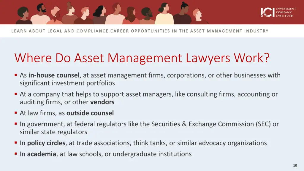 where do asset management lawyers work