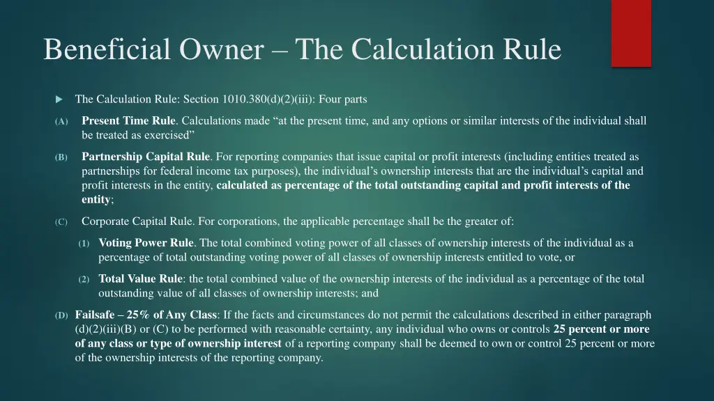 beneficial owner the calculation rule