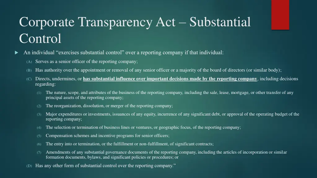 corporate transparency act substantial control