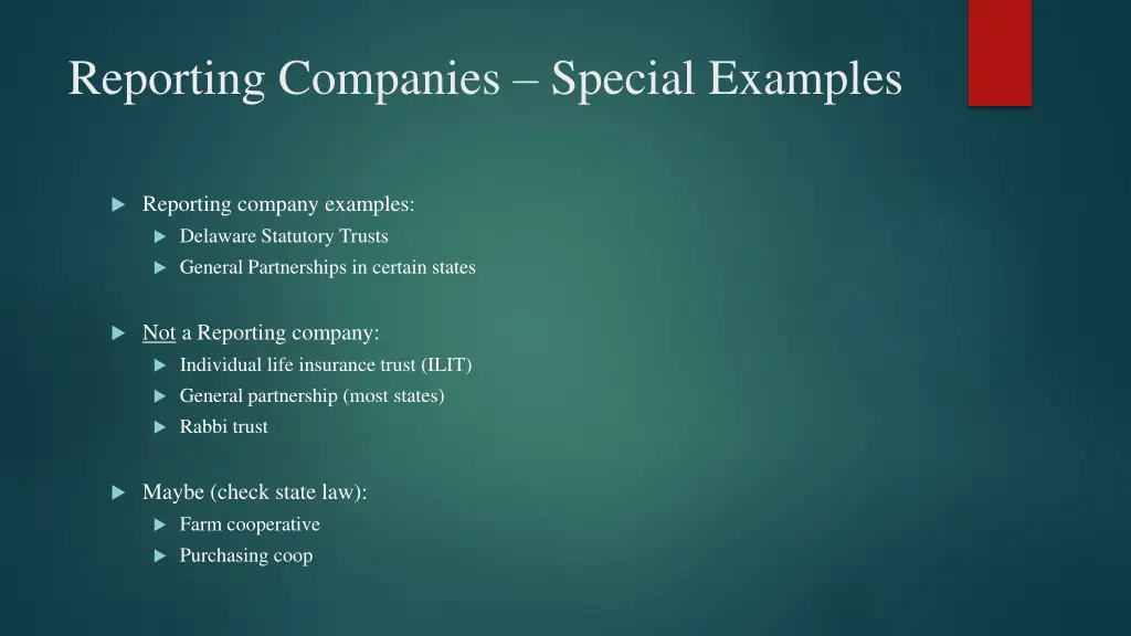reporting companies special examples