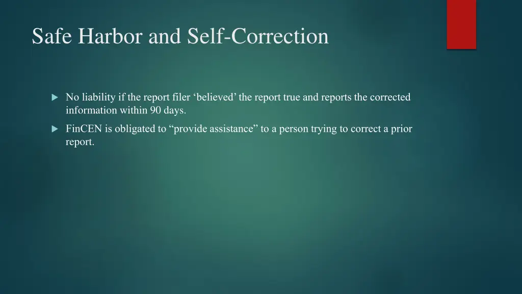 safe harbor and self correction