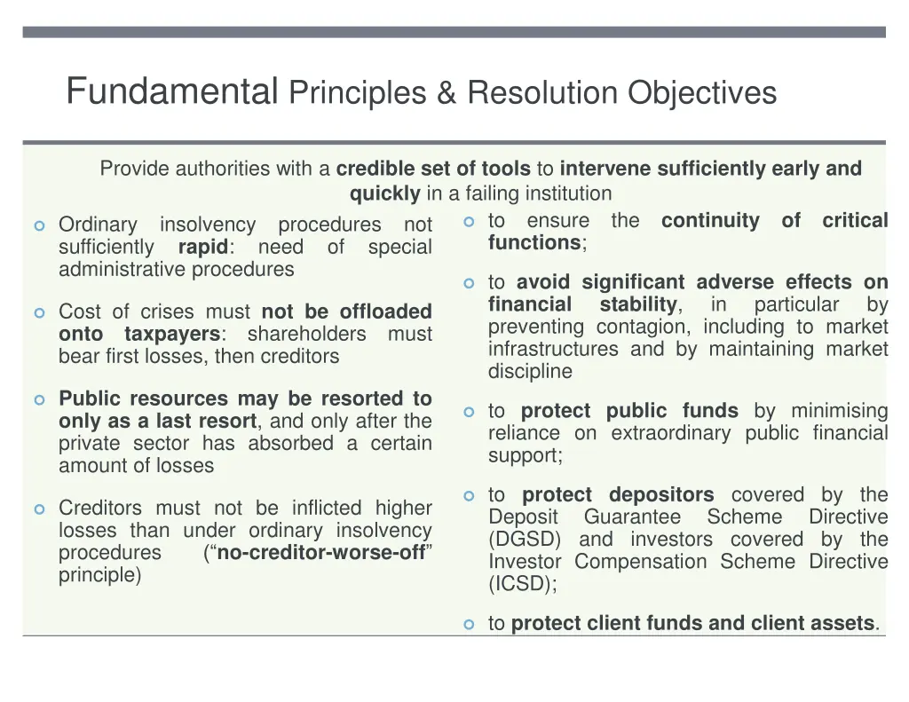 fundamental principles resolution objectives