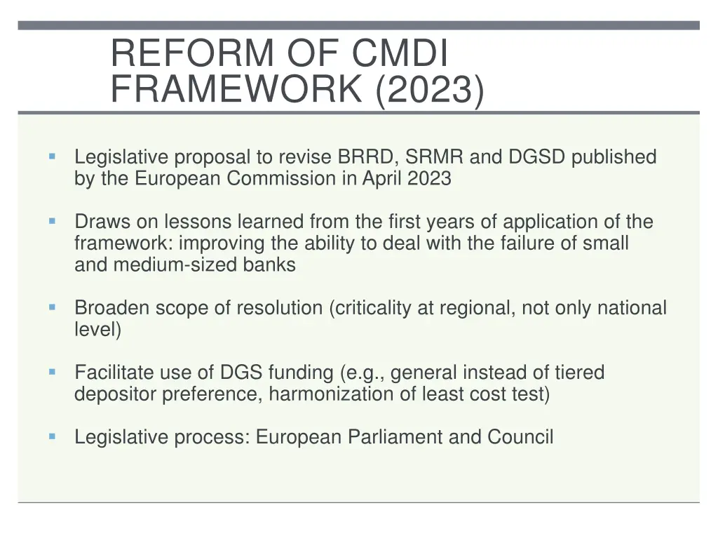 reform of cmdi framework 2023