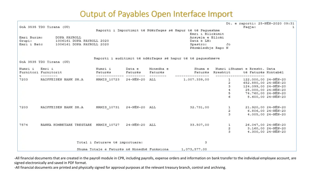 output of payables open interface import