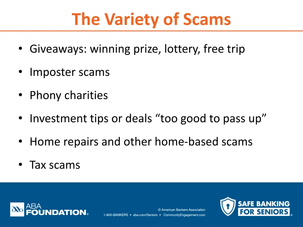 the variety of scams