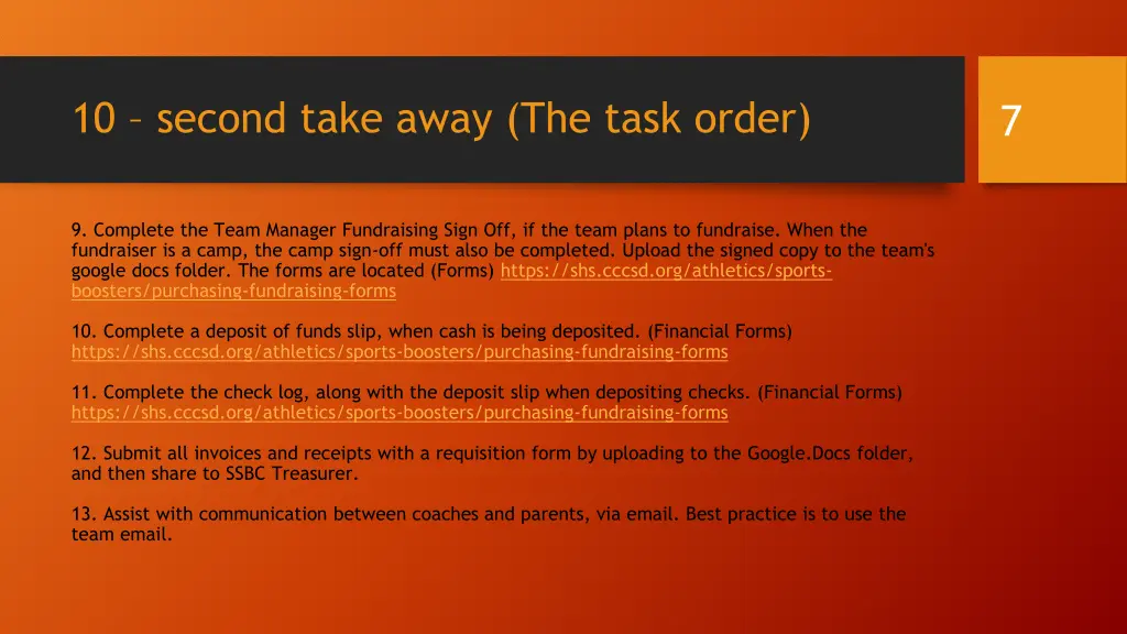 10 second take away the task order 1