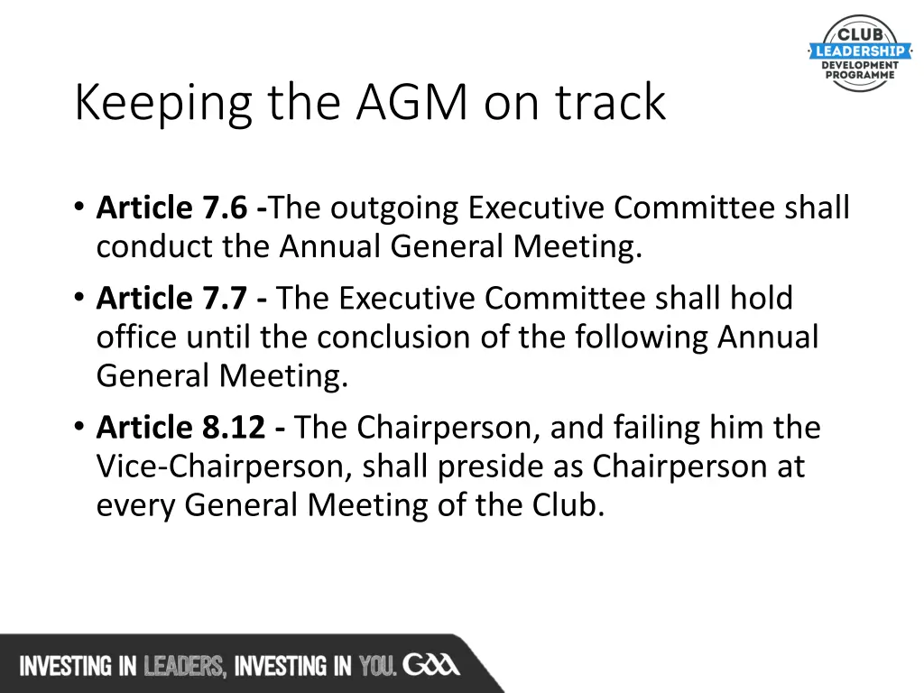 keeping the agm on track