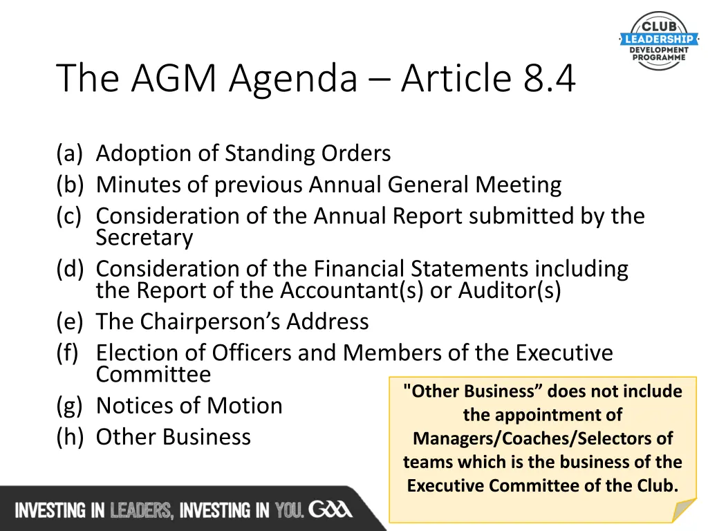 the agm agenda article 8 4