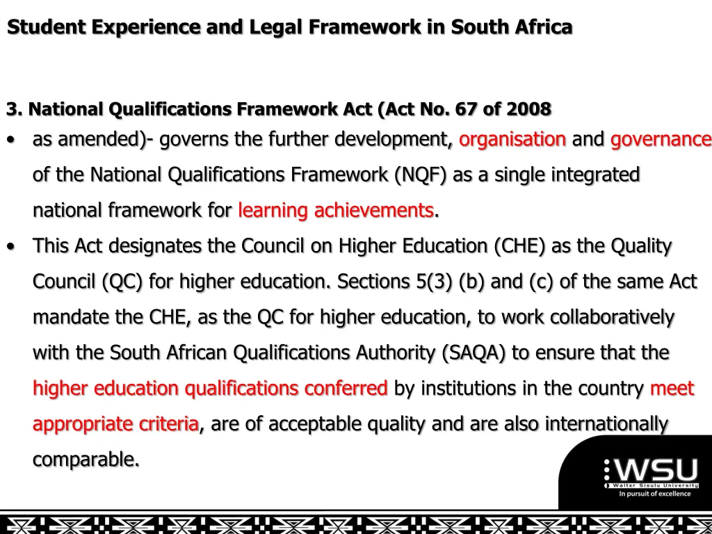 student experience and legal framework in south 2