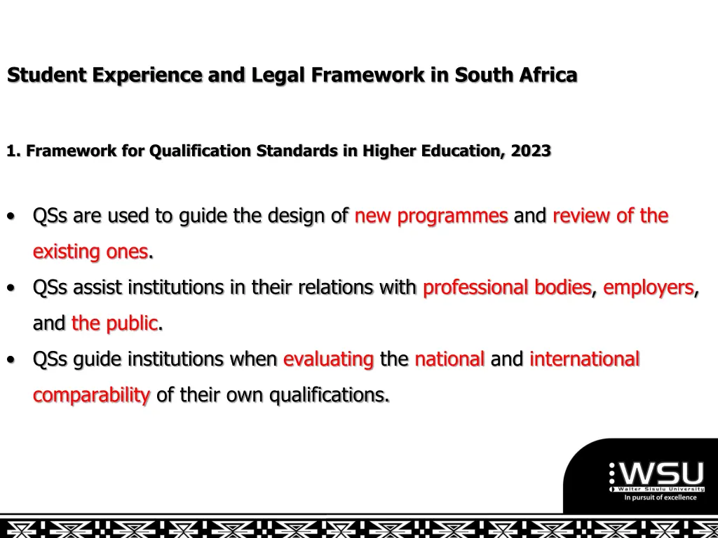student experience and legal framework in south