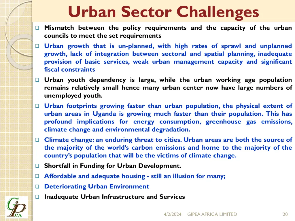 urban sector challenges