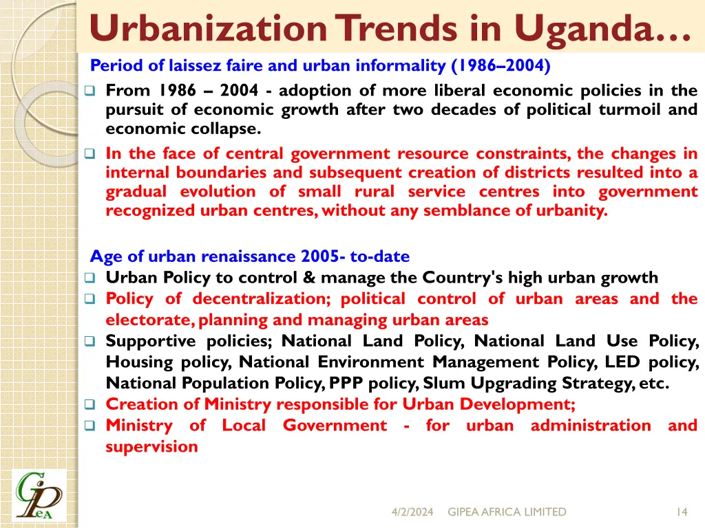 urbanization trends in uganda period of laissez