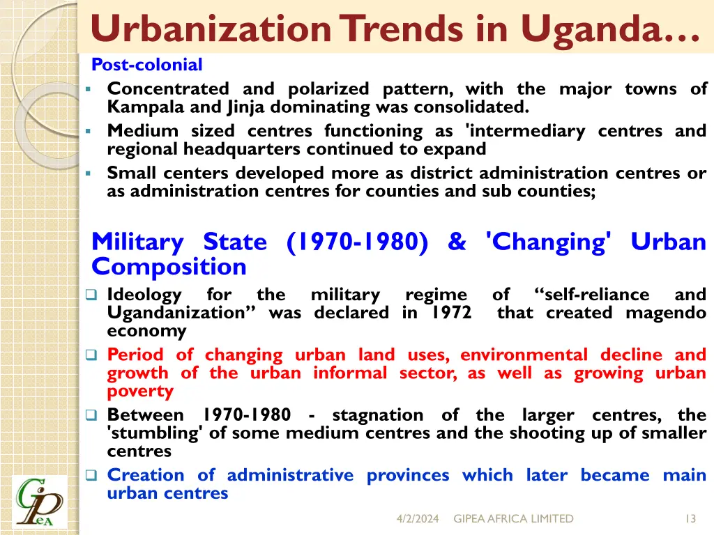 urbanization trends in uganda post colonial