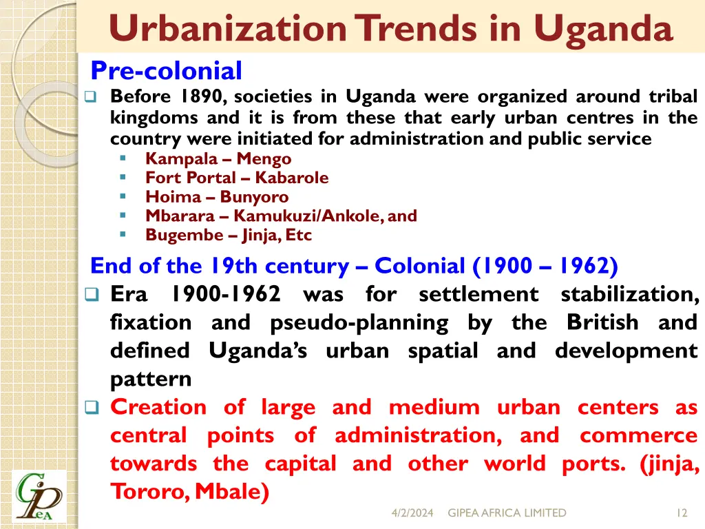 urbanization trends in uganda pre colonial before