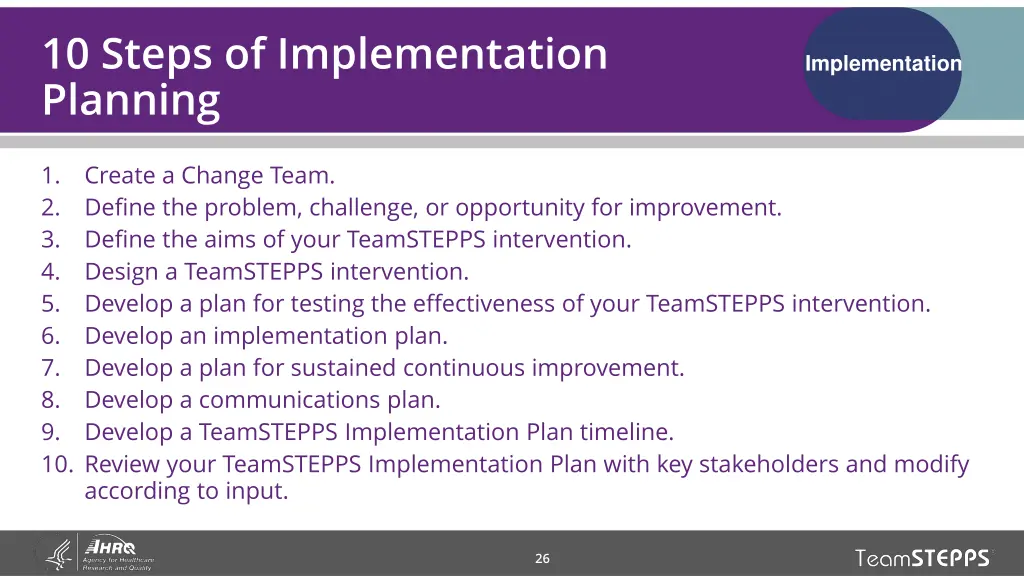 10 steps of implementation planning