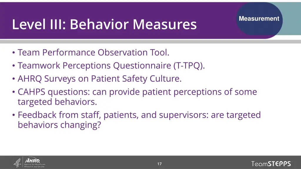 level iii behavior measures