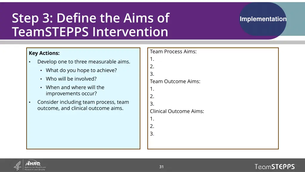 step 3 define the aims of teamstepps intervention