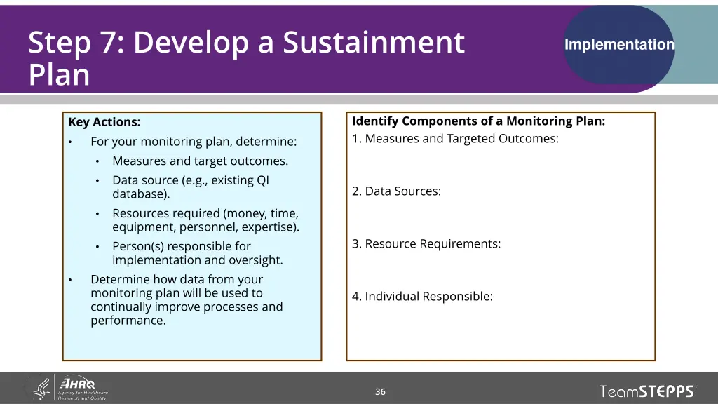 step 7 develop a sustainment plan