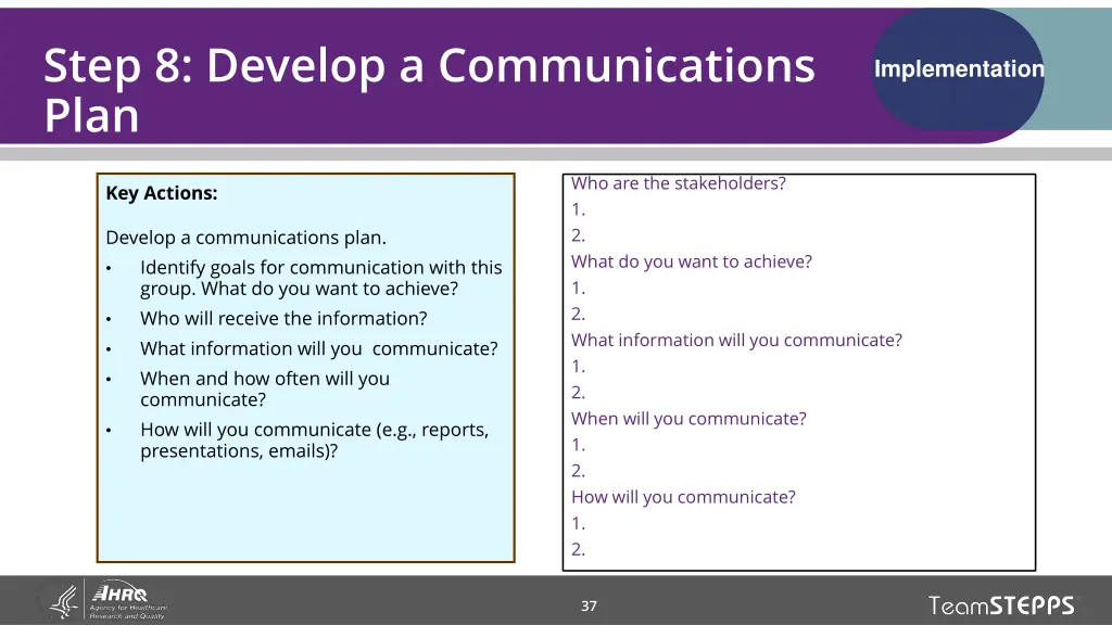 step 8 develop a communications plan