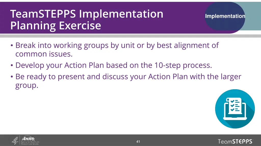 teamstepps implementation planning exercise